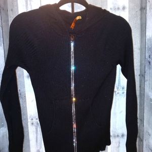 Belladini long sleeve hoodie rhinestone zipper